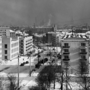 Наум Грановский "Строительство новых жилых домов в районе Фили-Мазилово" 1958. Предоставлено Музеем Москвы.