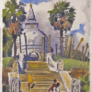 Ватагин В.А. "Купол здания в пейзаже. Цейлон. Анурадхапура" 1960-е. Предоставлено: Государственный Дарвиновский Музей.