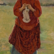Ф.А. Малявин \"Крестьянская девушка с чулком\" 1895. Предоставлено: © Государственная Третьяковская галерея.
