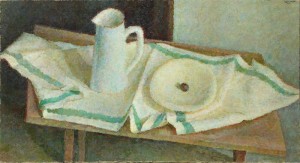 Владимир Вейсберг "Белый кувшин и тарелка на полотенце" 1960