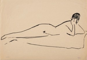 Владимир Вейсберг "Лежащая обнаженная с рукой, подпирающей подбородок" 1962