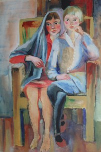 12. Тимошенко Лидия "Две девочки в кресле" 1931 Бумага, гуашь 63х43