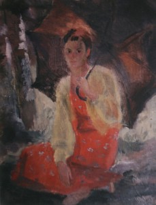 41. Тимошенко Лидия "Девушка под зонтиком" 1938-1940 Холст, масло 50х40