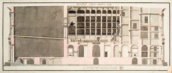 Обмер театра в Зимнем дворце в Санкт-Петербурге («Оперный дом»). Продольный разрез, вторая половина XVIII века