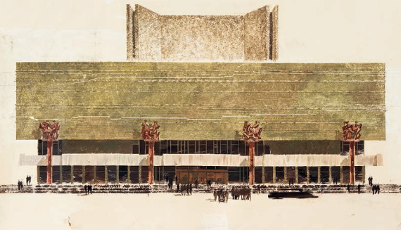 В. С. Кубасов «Проект нового здания МХАТа на Тверском бульваре в Москве. Главный фасад» 1972–1973.