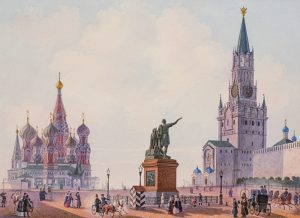 Вид Красной площади в сторону Покровского собора. Неизвестный художник. 1850-1860-е