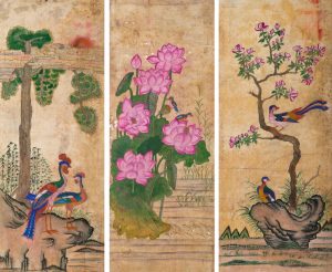 Неизвестный художник "Цветы и птицы. Фрагмент ширмы" Корея. Начало 20 века