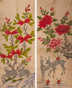 Неизвестный художник "Цветы и животные. Роспись ширмы" Корея. 19 век