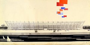 М.П. Бубнов и другие "Проект реконструкции "Лужников" к Олимпиаде. Панорама со стороны Москва-реки" 1979