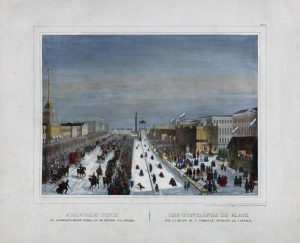 Неизвестный литограф "Петербург. Ледяные горы на Адмиралтейской площади во время масленицы" 1850-е