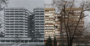 Коллаж жилого комплекса «Три богатыря». Замысел и реальность. 1966–1970/2018
