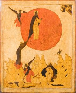 Икона "Огненное восхождение пророка Илии" Русский Север. Начало 16 века