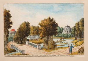 Болотов А.Т., Болотов П.А. "Сцена, представляющаяся зрению при входе на Голубой мосток в Богородицком саде" 1786-1787