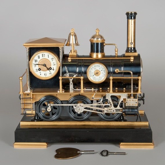 Часы с автоматоном, барометром и термометром «Паровоз» Франция Около 1900