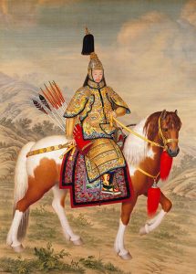 Джузеппе Кастильоне "Конный портрет императора Цяньлуна в церемониальном доспехе инспектирующего войска" 1758