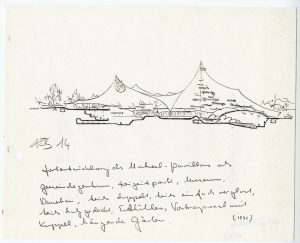Эскиз павильона ФРГ на «Экспо-1967» в Монреале с комментариями Фрая Отто, 1976