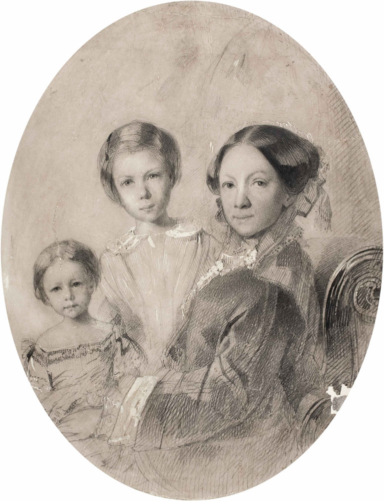 М.А. Поленова "Автопортрет с дочерьми Верой и Еленой" 1853