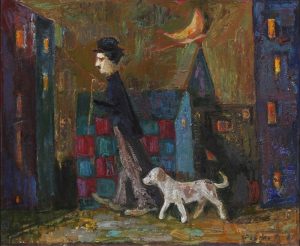 Моисей Фейгин "Чаплин на прогулке с собачкой" 1987
