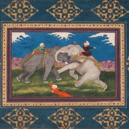 Миниатюра "Борьба слонов". Индия. XIX век. Предоставлено: Государственный Музей Востока.